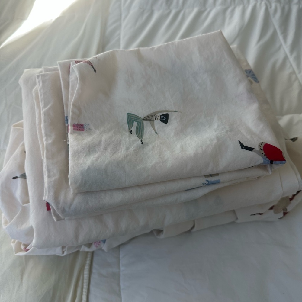West Elm Cream and Multicolor Patterned Bedding Sheets